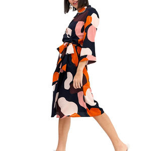 Monki Tie Waist Wrap Dress XS Colorful Midi Unique Camo Print Notch Lapel